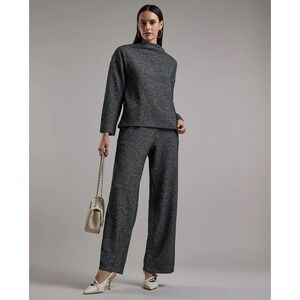 Zara Womens Textured Knit Two Piece Set Black White Wide Leg Pants Top Large NEW